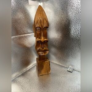 Handcarved Wood Tiki Head Figure Idol 12” Figurine